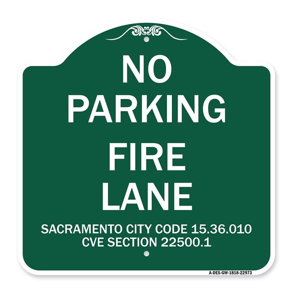 Signmission Sacramento No Parking Fire Lane City Code 15.36.010 CVC Section 22500.1, A-DES-GW-1818-22973 A-DES-GW-1818-22973 - main